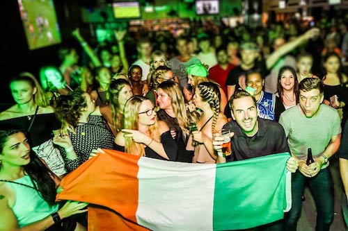 Massive party on the Down Under pub crawl shown in a Surfers paradise bar on the St Patrick's Day party