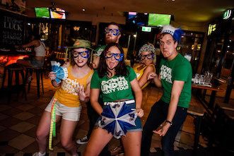 Party team on the down under pub crawl in Surfers paradise bar for Australia day party