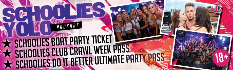 Schoolies Gold Coast YOLO party pack, boat party club crawl and Ultimate party pass