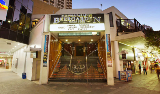 The front of Surfers Paradise Beer garden, Down Under Party Tour second venue