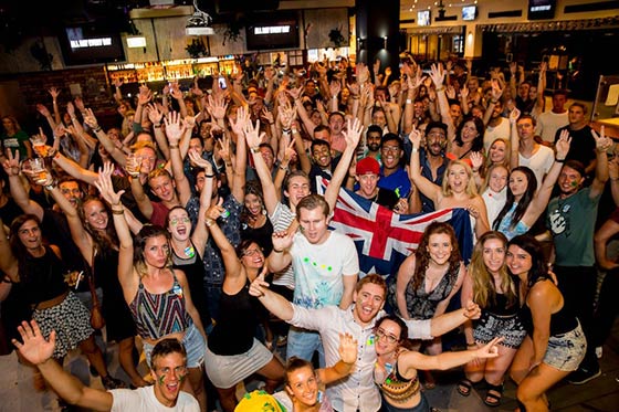 huge crowd with Australia flag on Surfers Paradise nightclub tour down under